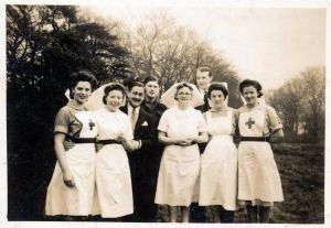  A war time scene from June 1944 which shows Sister Cook and colleagues.  Also pictured is Joyce Williams, the image was sent to me by her son Philip Gregson.